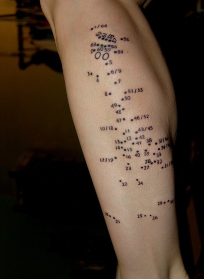That's right it's a connect the dots tattoo Here it is filled out